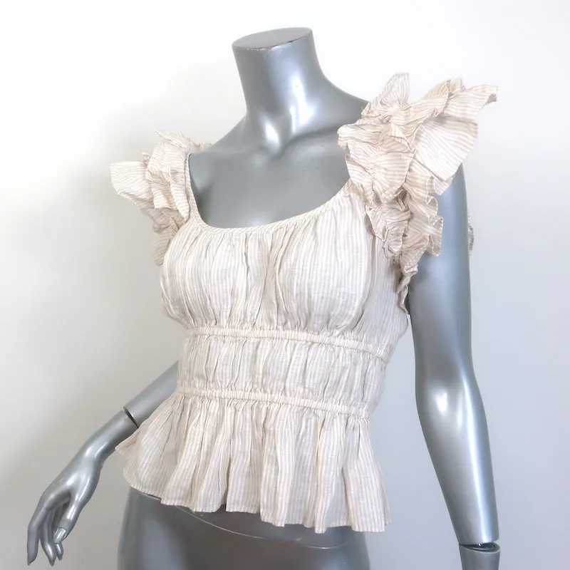 Ulla Johnson Paloma Rüschenbluse Beige Gestreift Leinen Größe 2 NEU