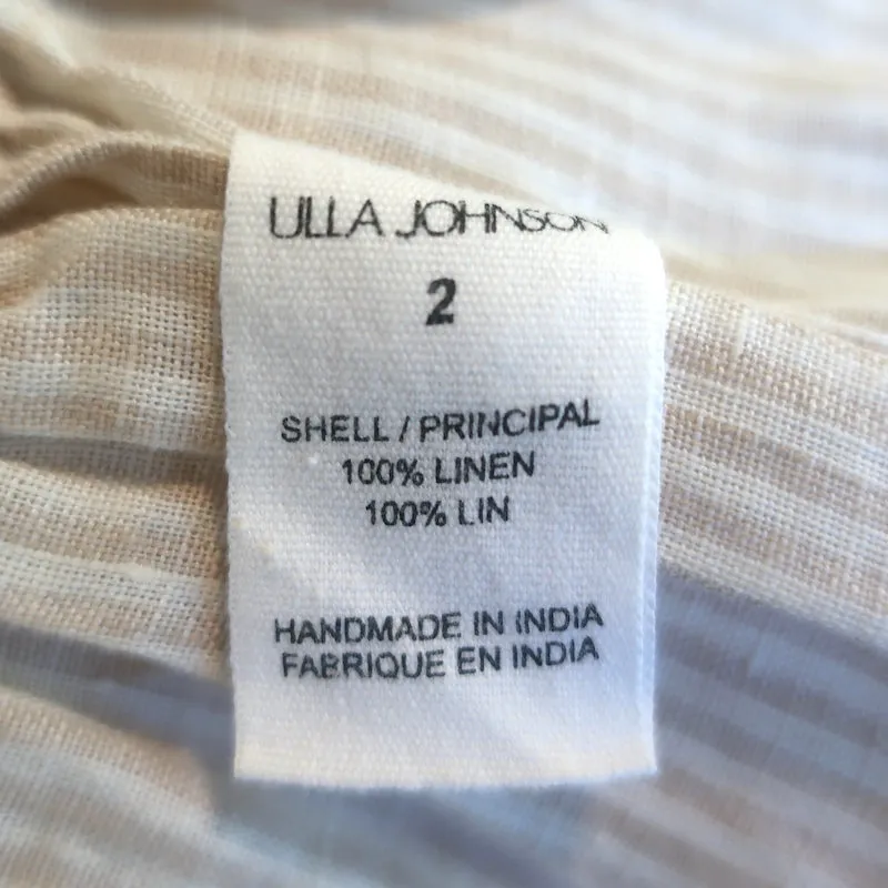 Ulla Johnson Paloma Rüschenbluse Beige Gestreift Leinen Größe 2 NEU