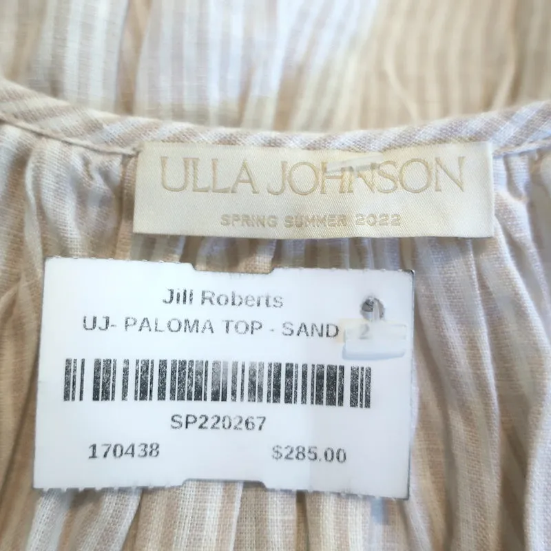 Ulla Johnson Paloma Rüschenbluse Beige Gestreift Leinen Größe 2 NEU