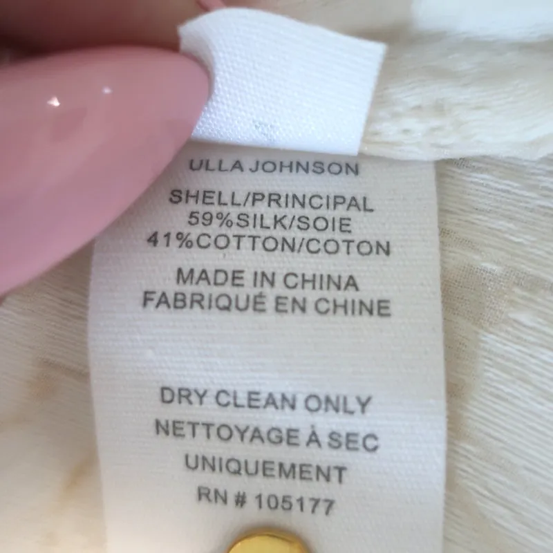 Ulla Johnson Sandrine Bluse Creme Blumen Fil Coupe Größe 2 Langarm Top