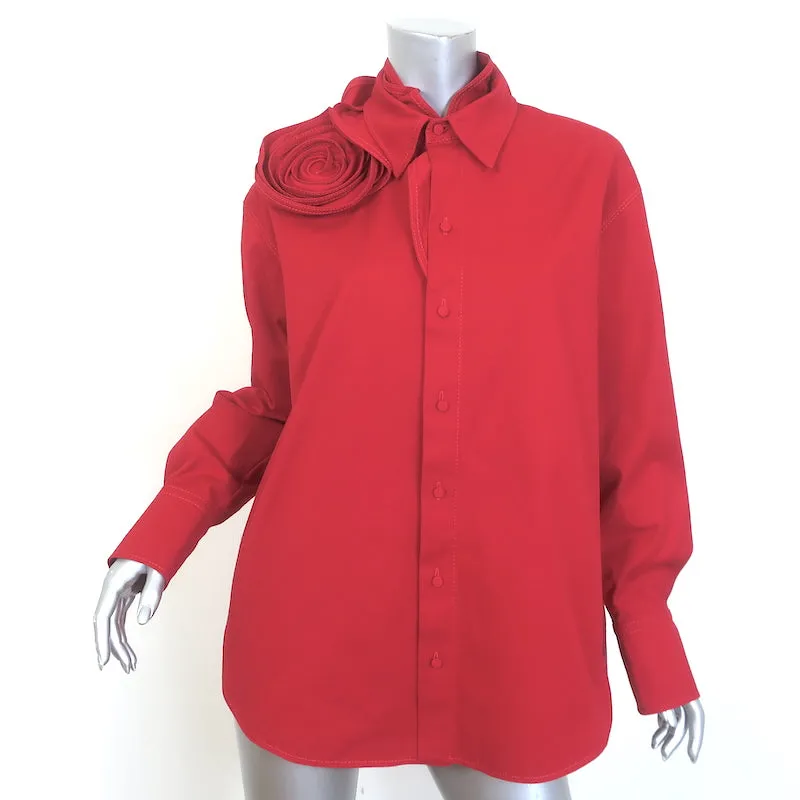 Valentino Rosette Kragenhemd Rot Stretch Baumwolle Größe 42 Langarm Oberteil