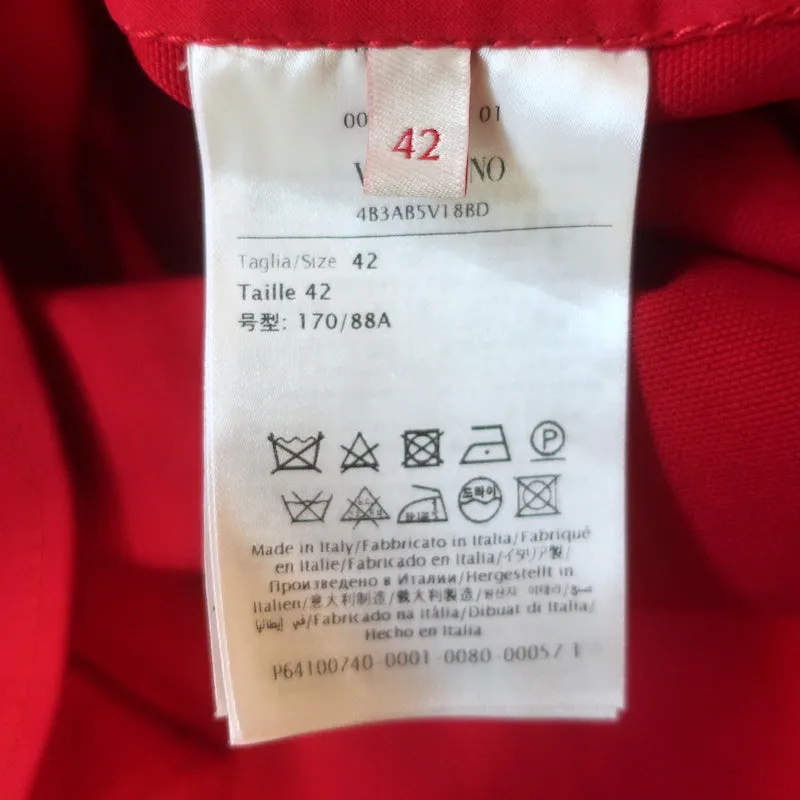 Valentino Rosette Kragenhemd Rot Stretch Baumwolle Größe 42 Langarm Oberteil
