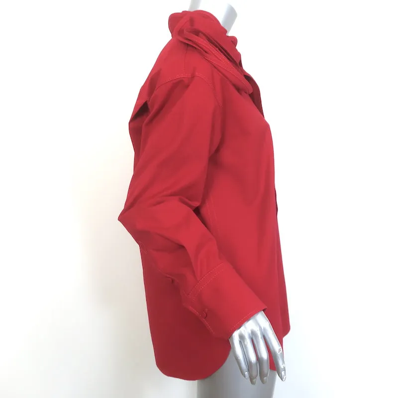 Valentino Rosette Kragenhemd Rot Stretch Baumwolle Größe 42 Langarm Oberteil