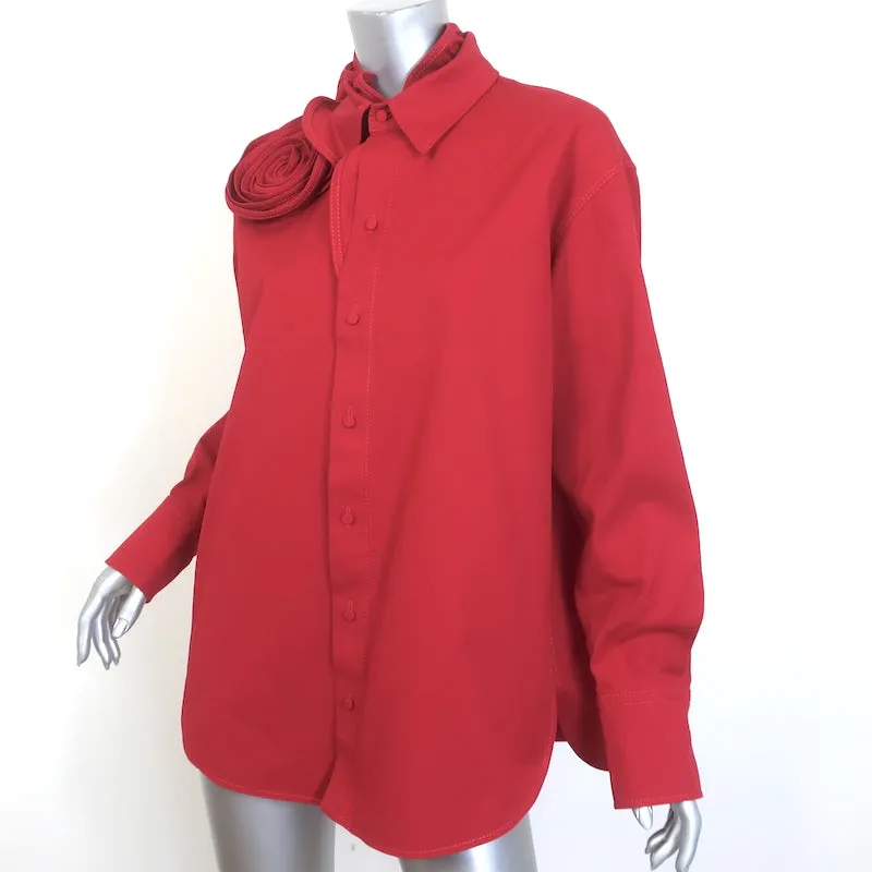 Valentino Rosette Kragenhemd Rot Stretch Baumwolle Größe 42 Langarm Oberteil