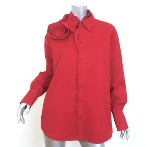 Valentino Rosette Kragenhemd Rot Stretch Baumwolle Größe 42 Langarm Oberteil