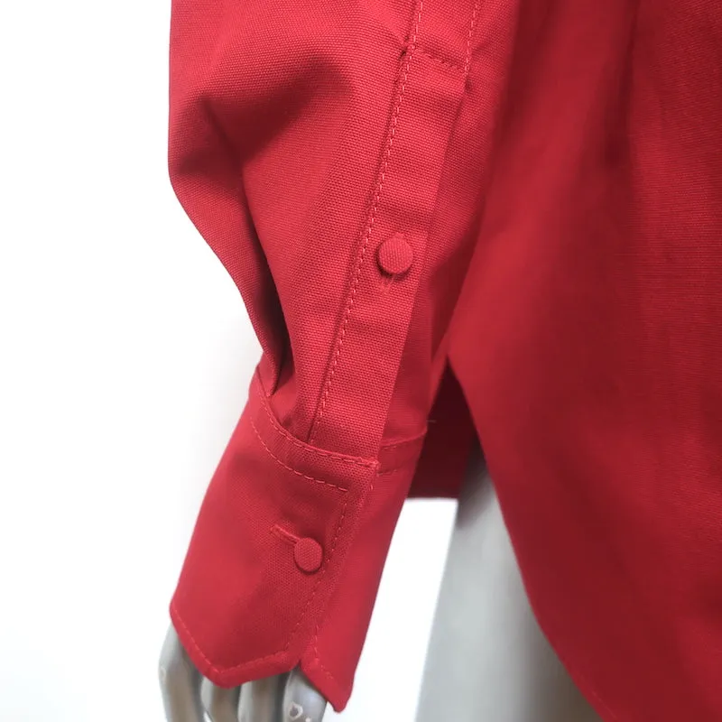 Valentino Rosette Kragenhemd Rot Stretch Baumwolle Größe 42 Langarm Oberteil