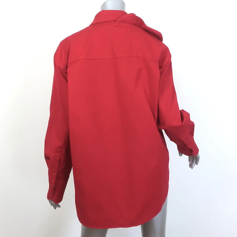 Valentino Rosette Kragenhemd Rot Stretch Baumwolle Größe 42 Langarm Oberteil