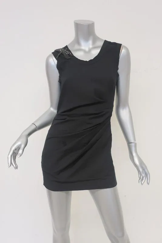 Vera Wang Crystal Dragonfly Tunika Schwarz Geraffte Stretch-Baumwolle & Jersey Größe 0