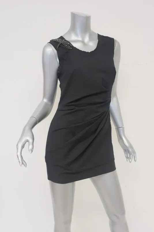 Vera Wang Crystal Dragonfly Tunika Schwarz Geraffte Stretch-Baumwolle & Jersey Größe 0