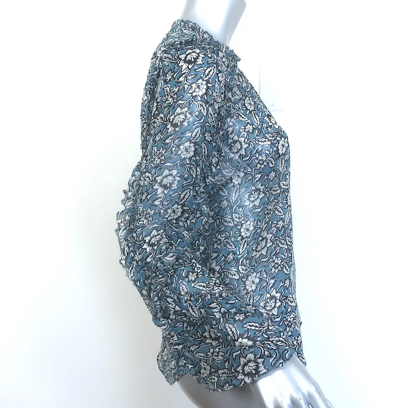Veronica Beard Carolina Bluse Blau Blumenmuster Seide Größe 2 Rüschenärmel Top