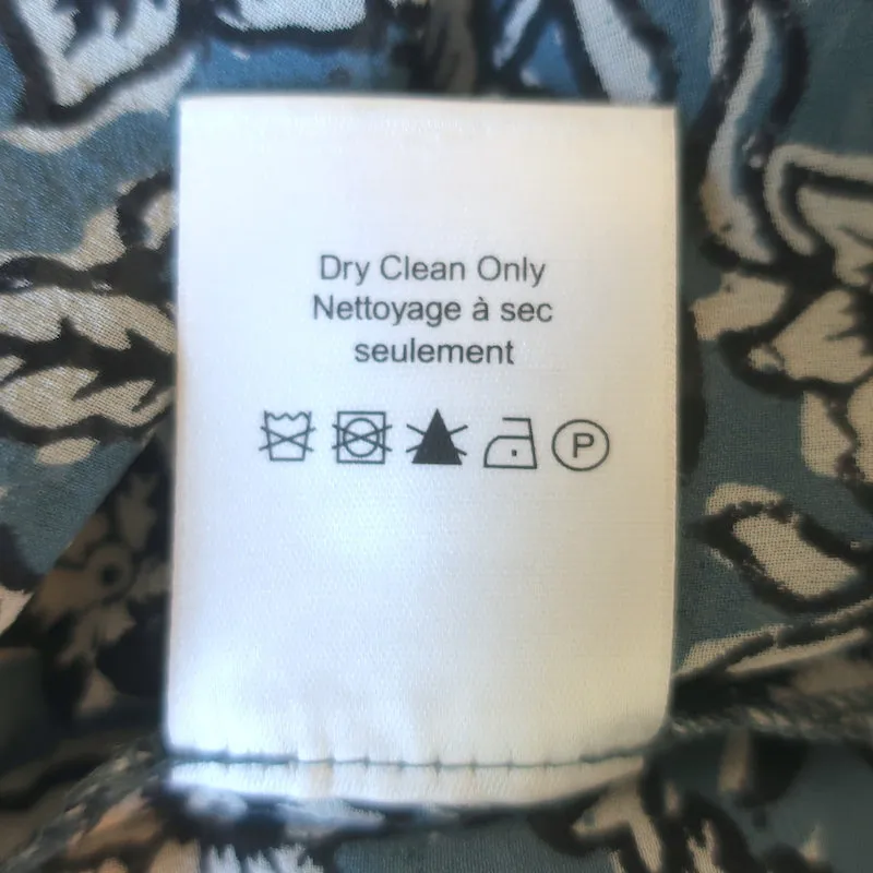 Veronica Beard Carolina Bluse Blau Blumenmuster Seide Größe 2 Rüschenärmel Top