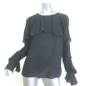 Veronica Beard Mia Rüschenbluse Schwarz Seide Größe 4 Langarm Top