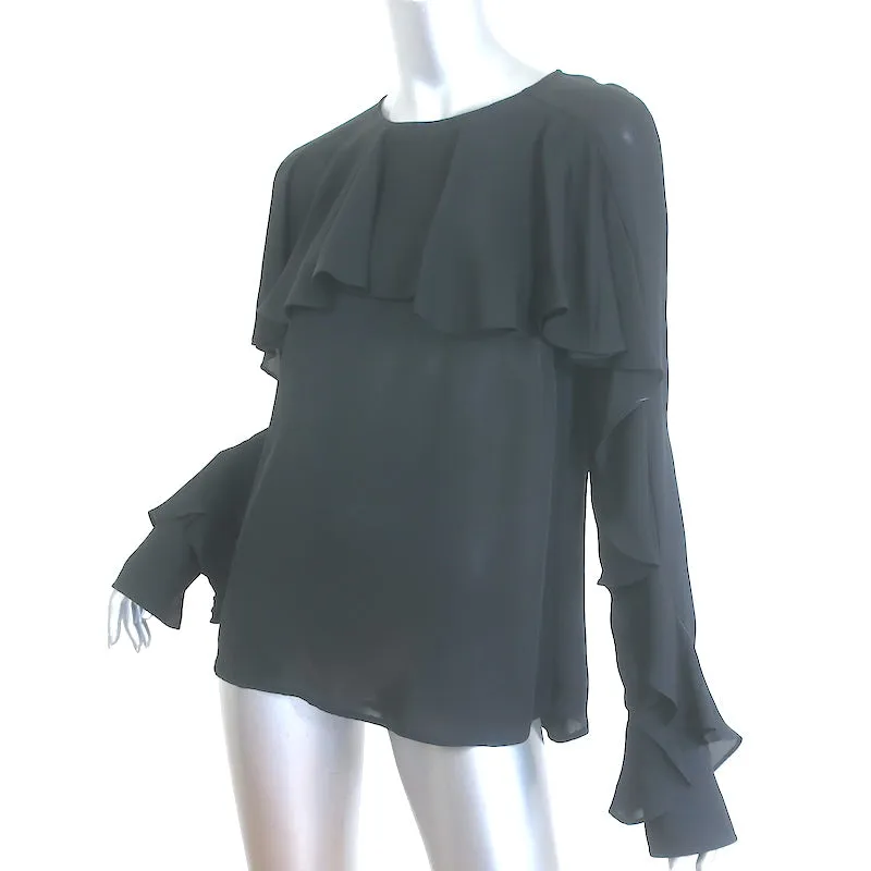 Veronica Beard Mia Rüschenbluse Schwarz Seide Größe 4 Langarm Top