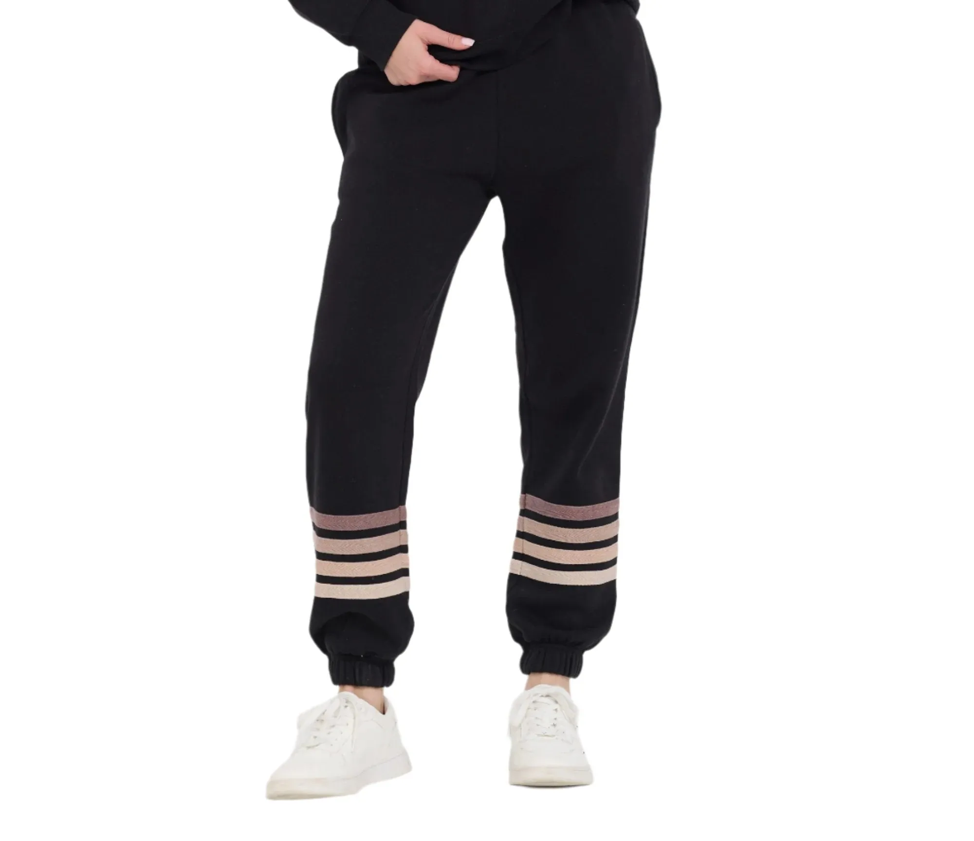 Vintage Havana Neutraler Streifen Burnout-Fleece-Jogger VH12620 Schwarz