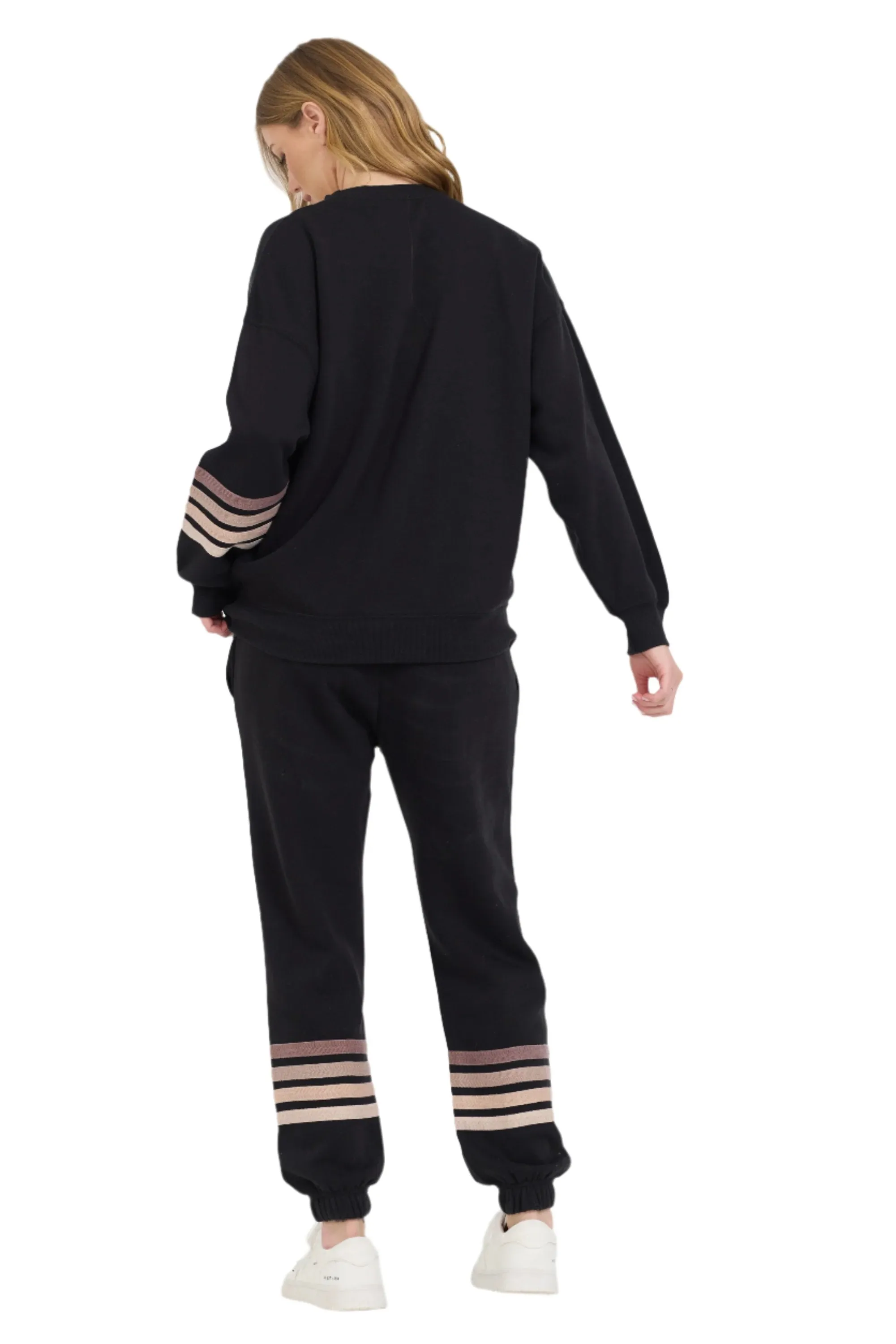 Vintage Havana Neutraler Streifen Burnout-Fleece-Jogger VH12620 Schwarz