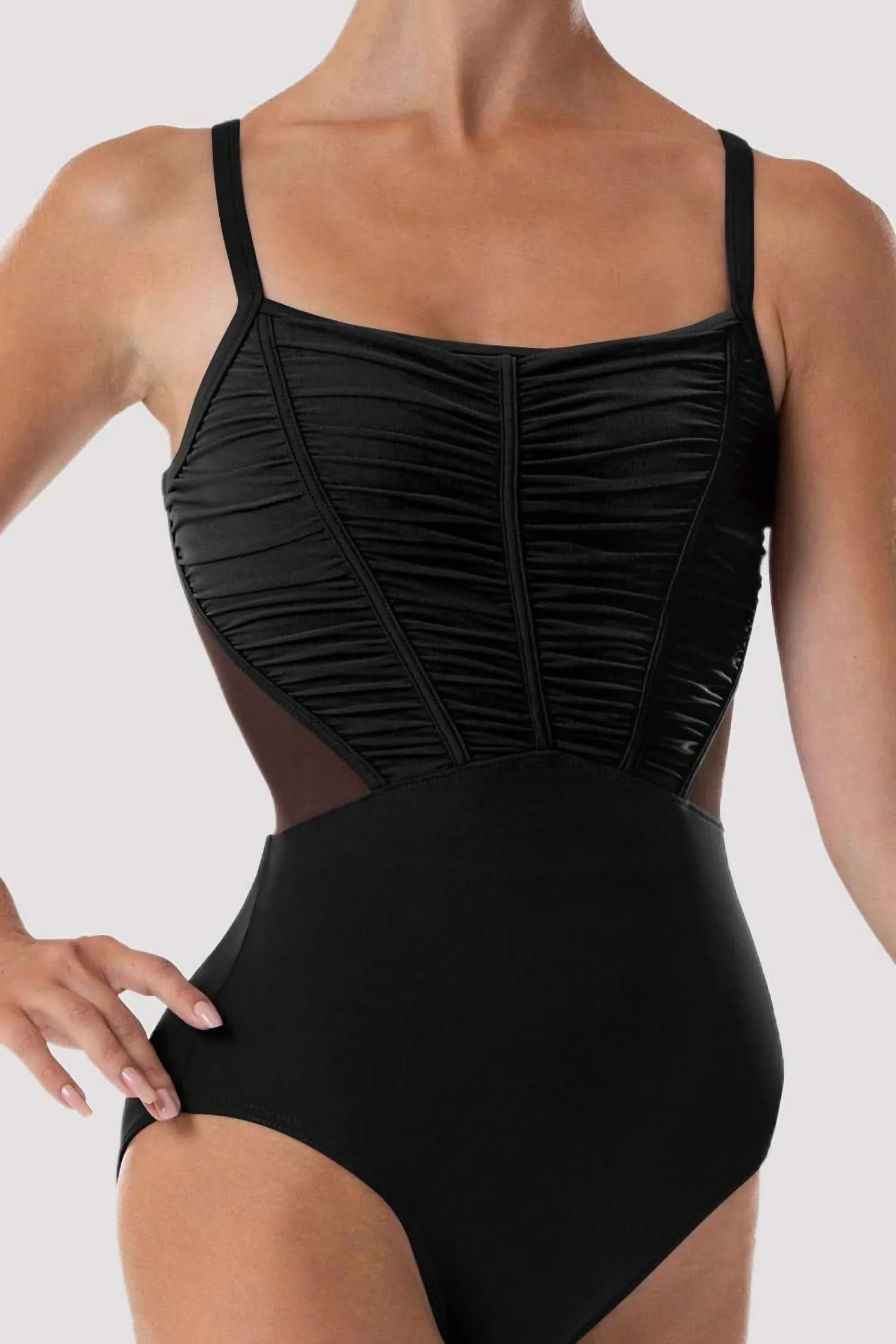 Vivica Mesh-Back-Leotard-Bodysuit in Schwarz