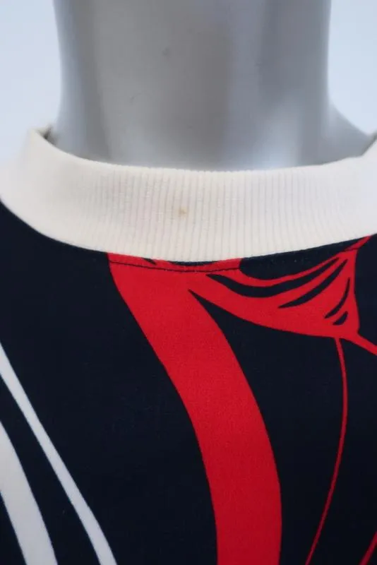 Warmer Navy/Rot Blumenmuster Stretch-Polyester Größe 1 Crewneck Pullover