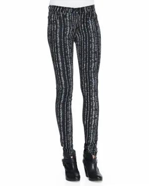 Damen Skinny Jeans Leggings mit Barcode-Print in Schwarz/Weiß, mittelhoher Bund
