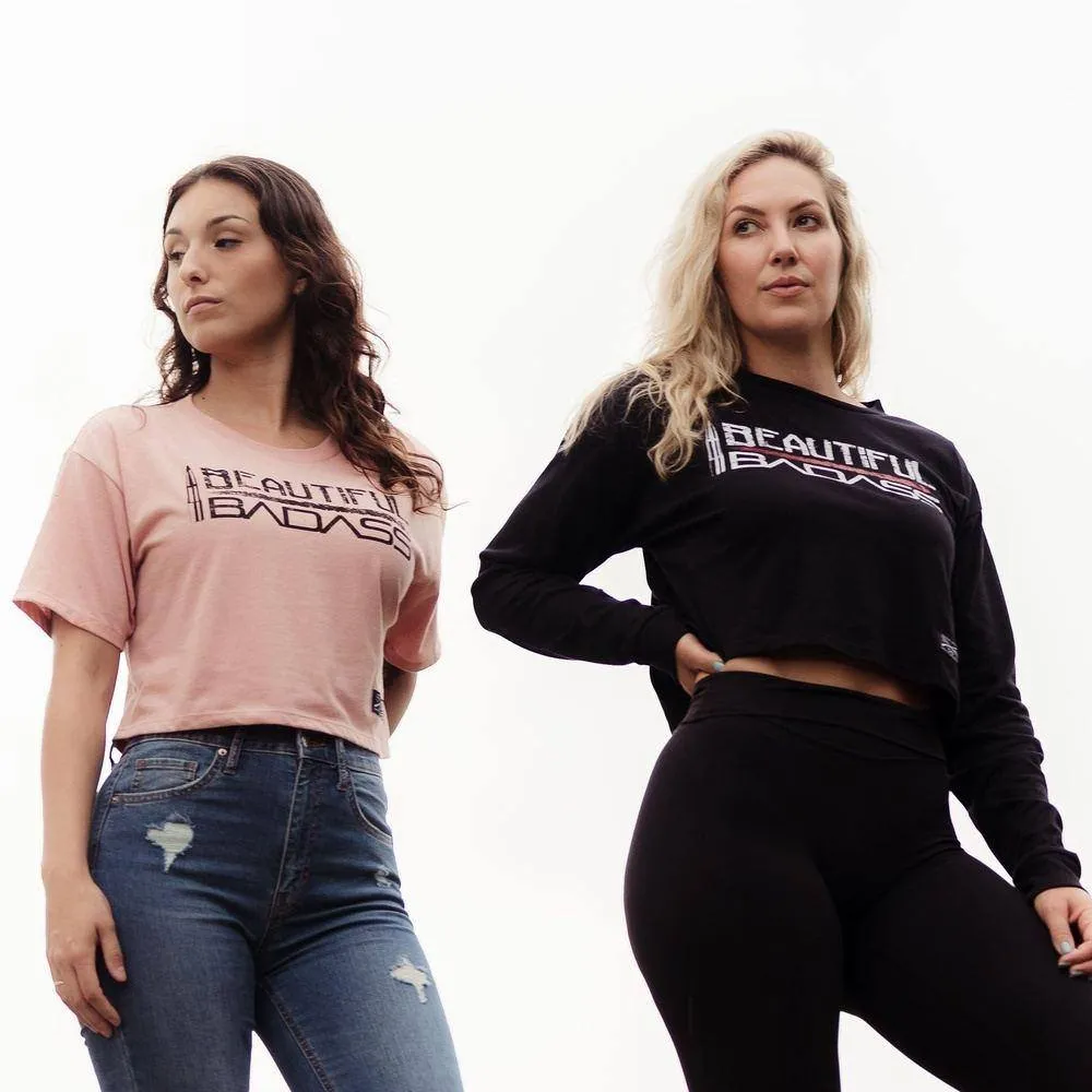 Frauen Schickes Badass Langarm Crop-T-Shirt - Schwarz