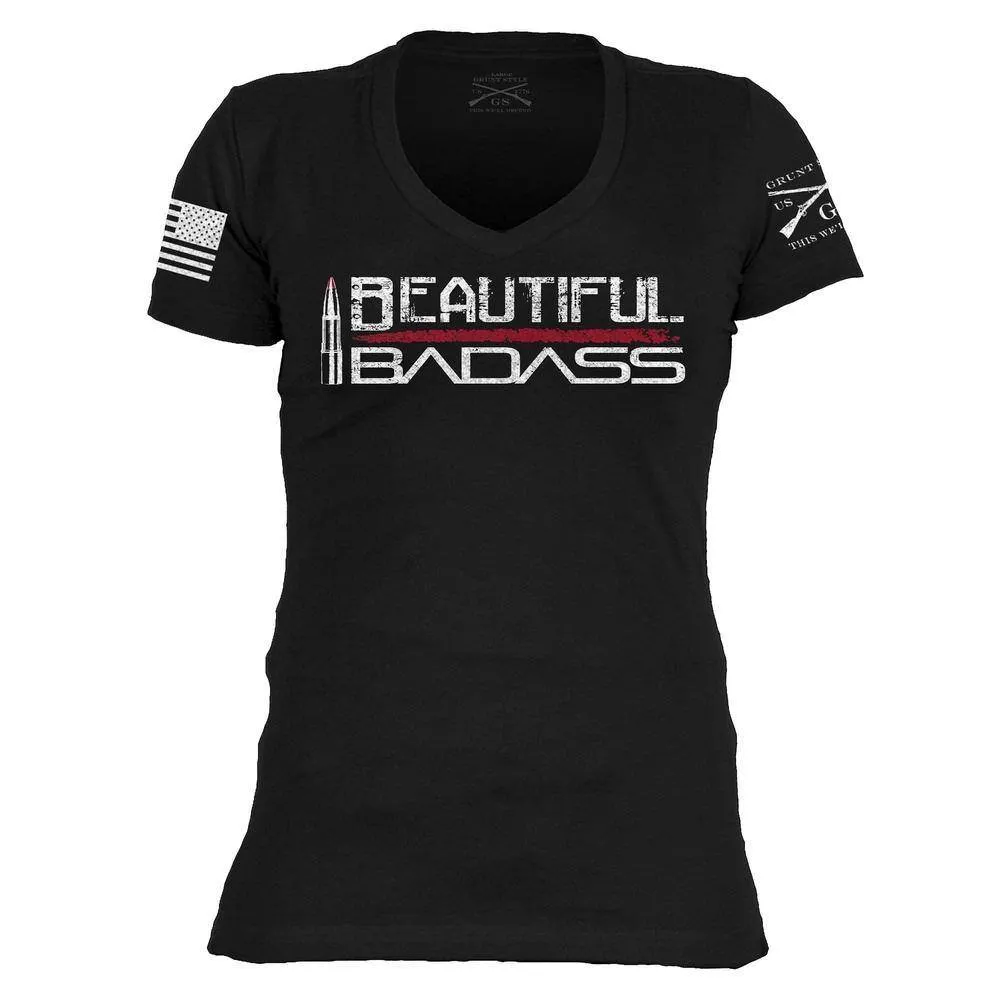 Frauen Schickes Badass V-Ausschnitt T-Shirt - Schwarz