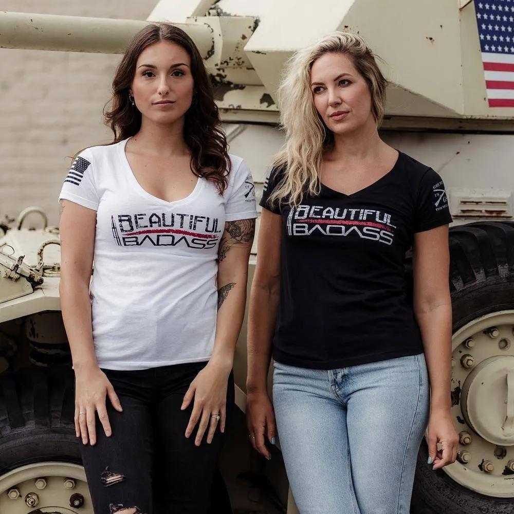 Frauen Schickes Badass V-Ausschnitt T-Shirt - Schwarz