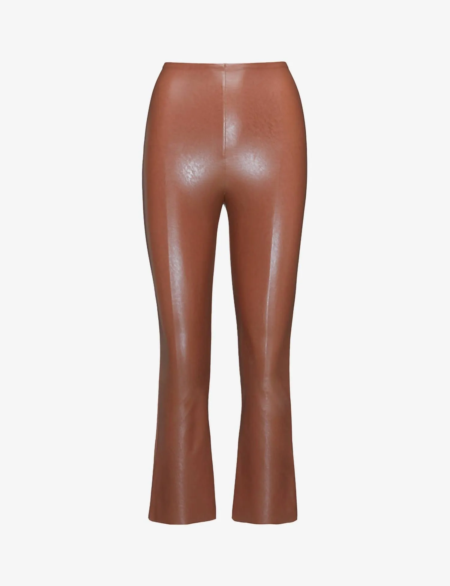 Damen-Kunstleder-Cropped-Flare-Leggings in Kakao