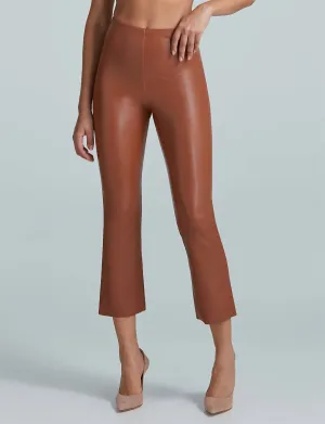 Damen-Kunstleder-Cropped-Flare-Leggings in Kakao