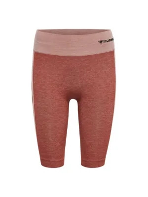 Damen Seitliche Rippen Kurze Leggings, Ziegelrot