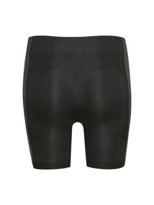 Damen Rippige Short Leggings, Schwarz
