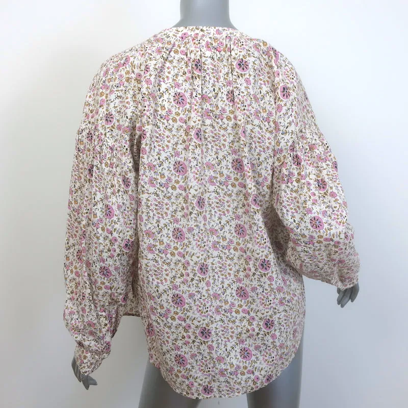 Xirena Romi Bluse Creme Blumenmuster Baumwolle Langarm Top Klein