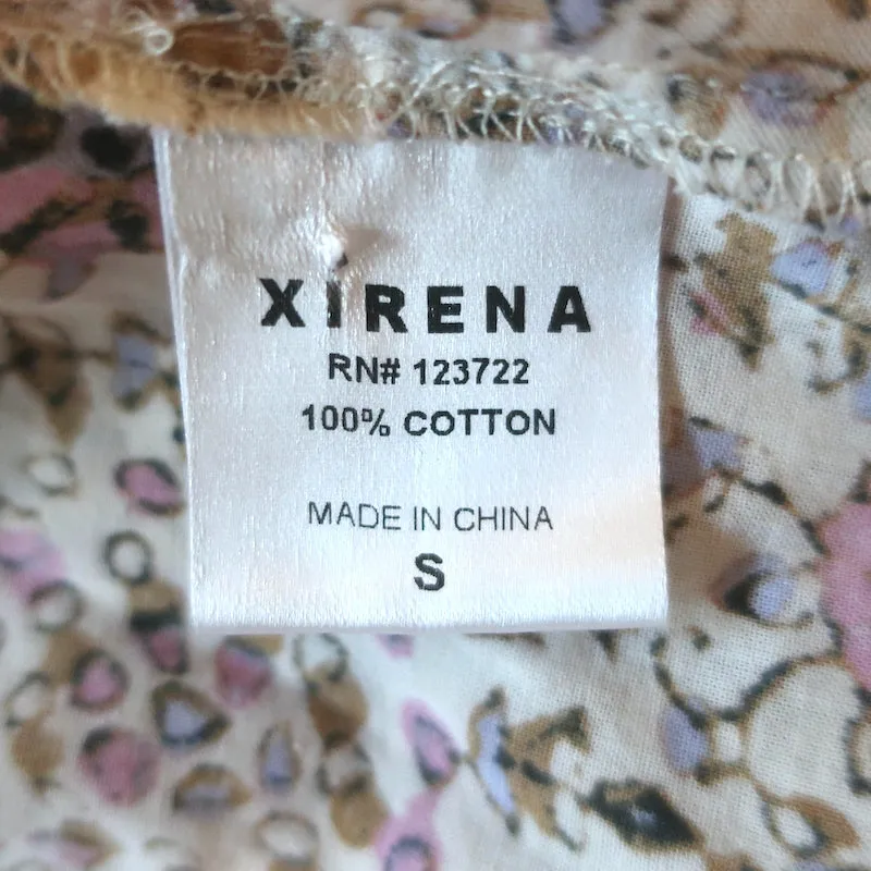 Xirena Romi Bluse Creme Blumenmuster Baumwolle Langarm Top Klein