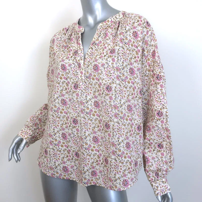 Xirena Romi Bluse Creme Blumenmuster Baumwolle Langarm Top Klein