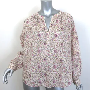Xirena Romi Bluse Creme Blumenmuster Baumwolle Langarm Top Klein