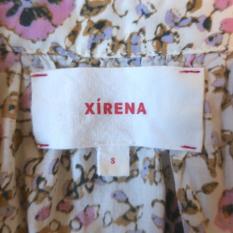 Xirena Romi Bluse Creme Blumenmuster Baumwolle Langarm Top Klein
