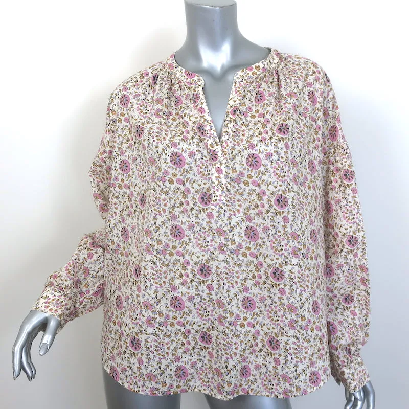 Xirena Romi Bluse Creme Blumenmuster Baumwolle Langarm Top Klein