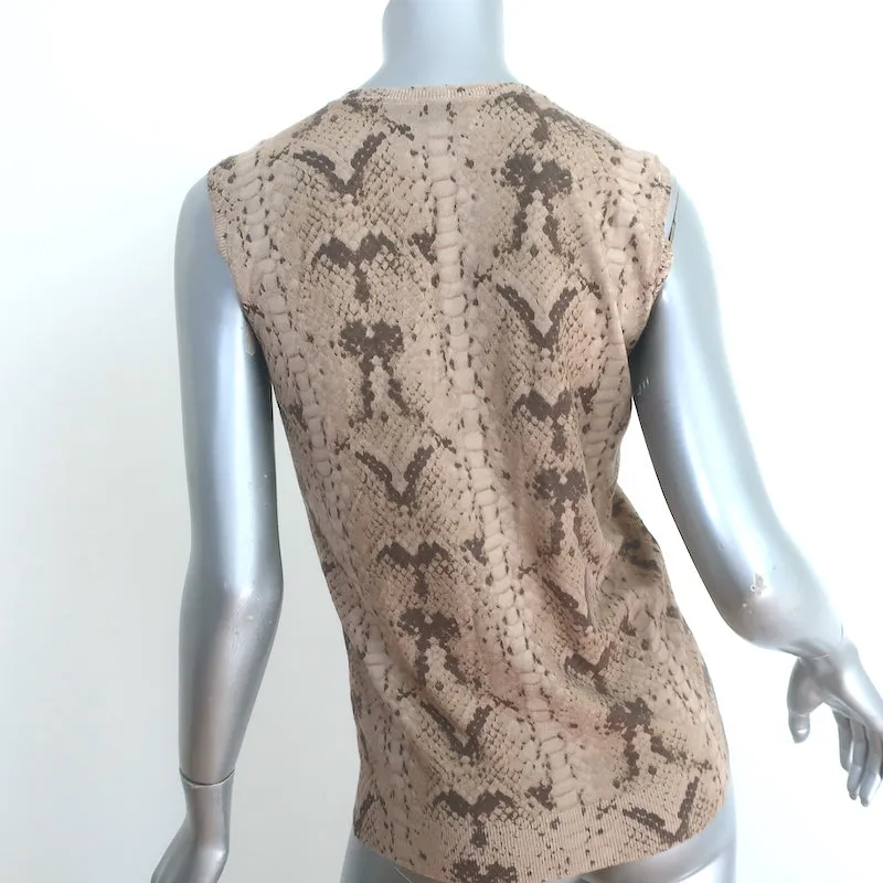 Yves Saint Laurent Top Beige Schlangenleder-Print Wolle Größe Small Ärmelloser Pullover