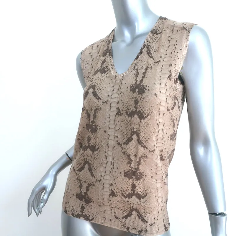 Yves Saint Laurent Top Beige Schlangenleder-Print Wolle Größe Small Ärmelloser Pullover