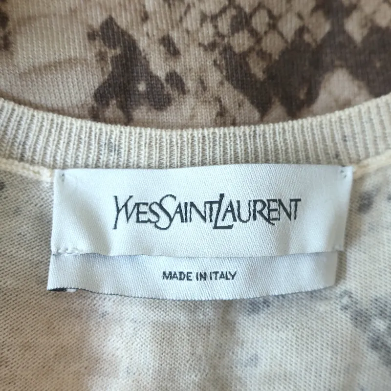 Yves Saint Laurent Top Beige Schlangenleder-Print Wolle Größe Small Ärmelloser Pullover