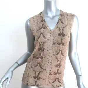 Yves Saint Laurent Top Beige Schlangenleder-Print Wolle Größe Small Ärmelloser Pullover