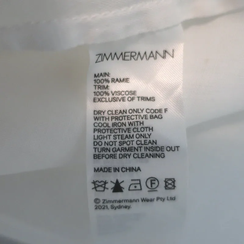 Zimmermann Häkelbesetztes Knopfhemd Cremefarben Ramie Größe 1 Langarm Top