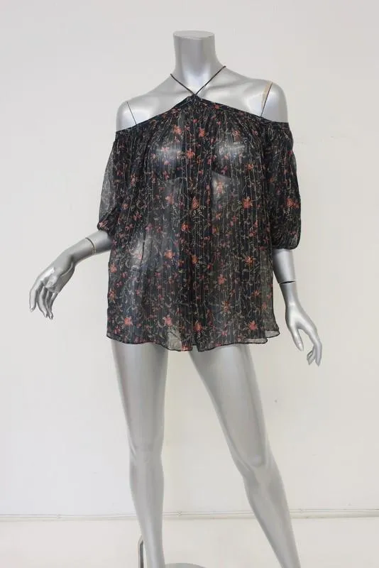 Zimmermann Off-Shoulder Bluse Havoc Aufhängung Blumenmuster Chiffon Top Größe 0