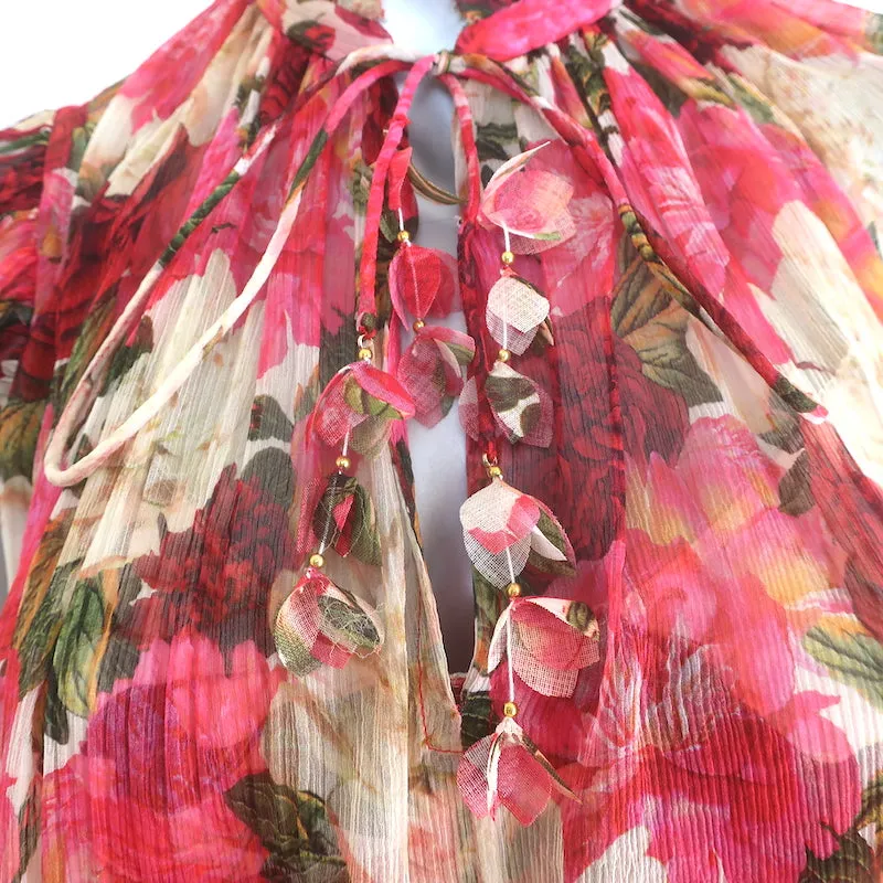 Zimmermann Wonderland Rüschen-Tanktop Pink Pfingstrosen-Print Chiffon Größe 0 NEU