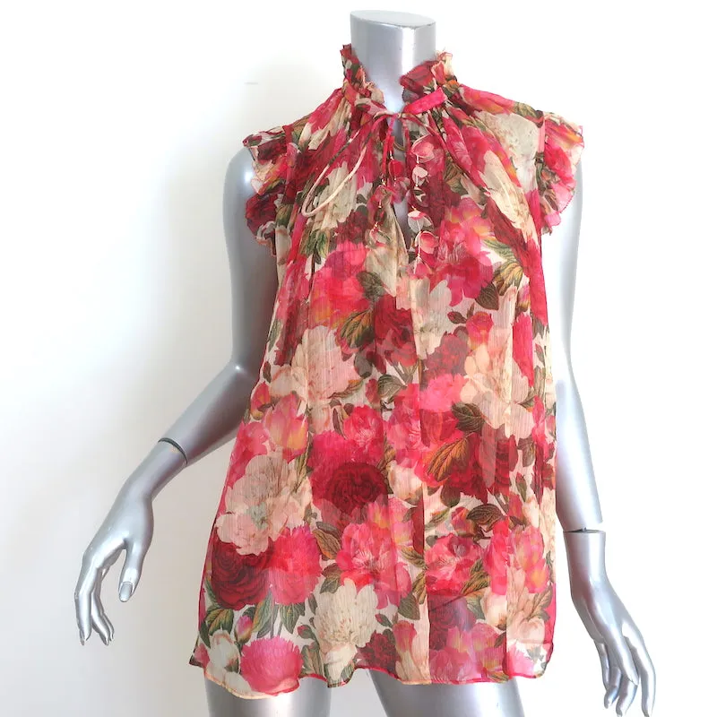 Zimmermann Wonderland Rüschen-Tanktop Pink Pfingstrosen-Print Chiffon Größe 0 NEU