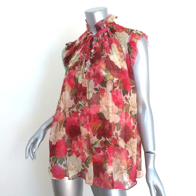 Zimmermann Wonderland Rüschen-Tanktop Pink Pfingstrosen-Print Chiffon Größe 0 NEU