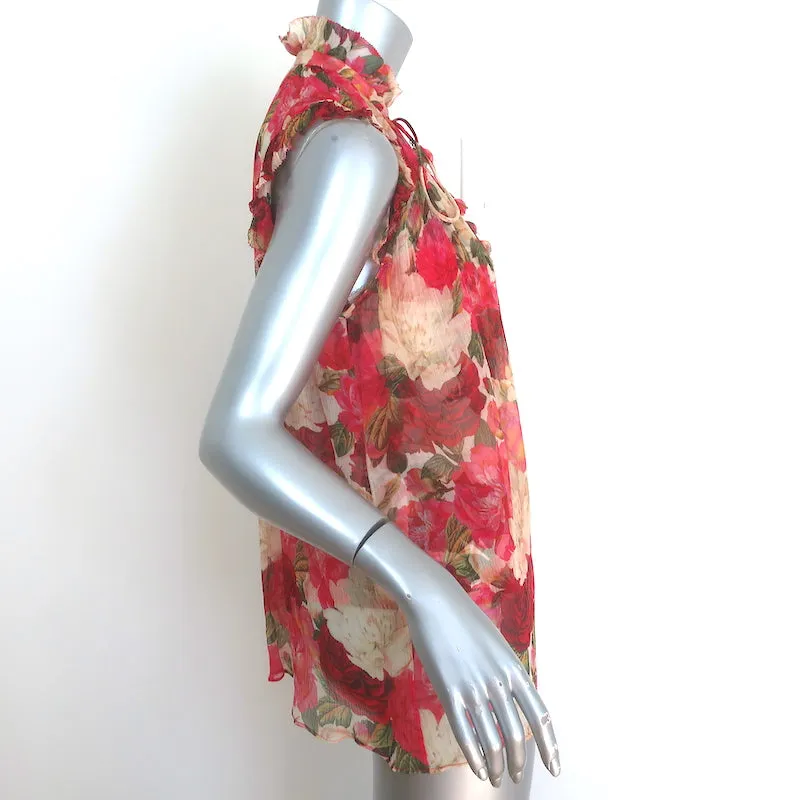 Zimmermann Wonderland Rüschen-Tanktop Pink Pfingstrosen-Print Chiffon Größe 0 NEU