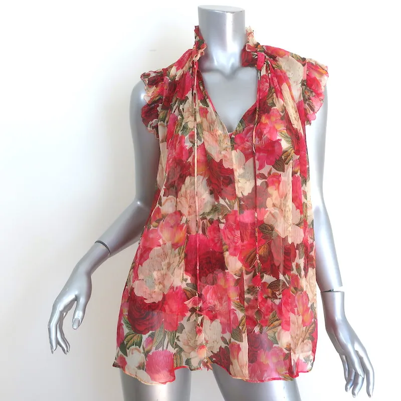 Zimmermann Wonderland Rüschen-Tanktop Pink Pfingstrosen-Print Chiffon Größe 0 NEU