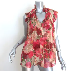 Zimmermann Wonderland Rüschen-Tanktop Pink Pfingstrosen-Print Chiffon Größe 0 NEU